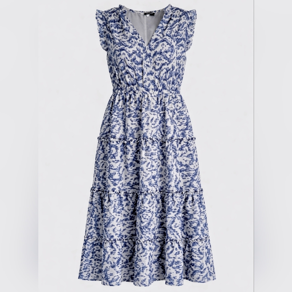 Eloquii Blue and White Tiered Midi Dress